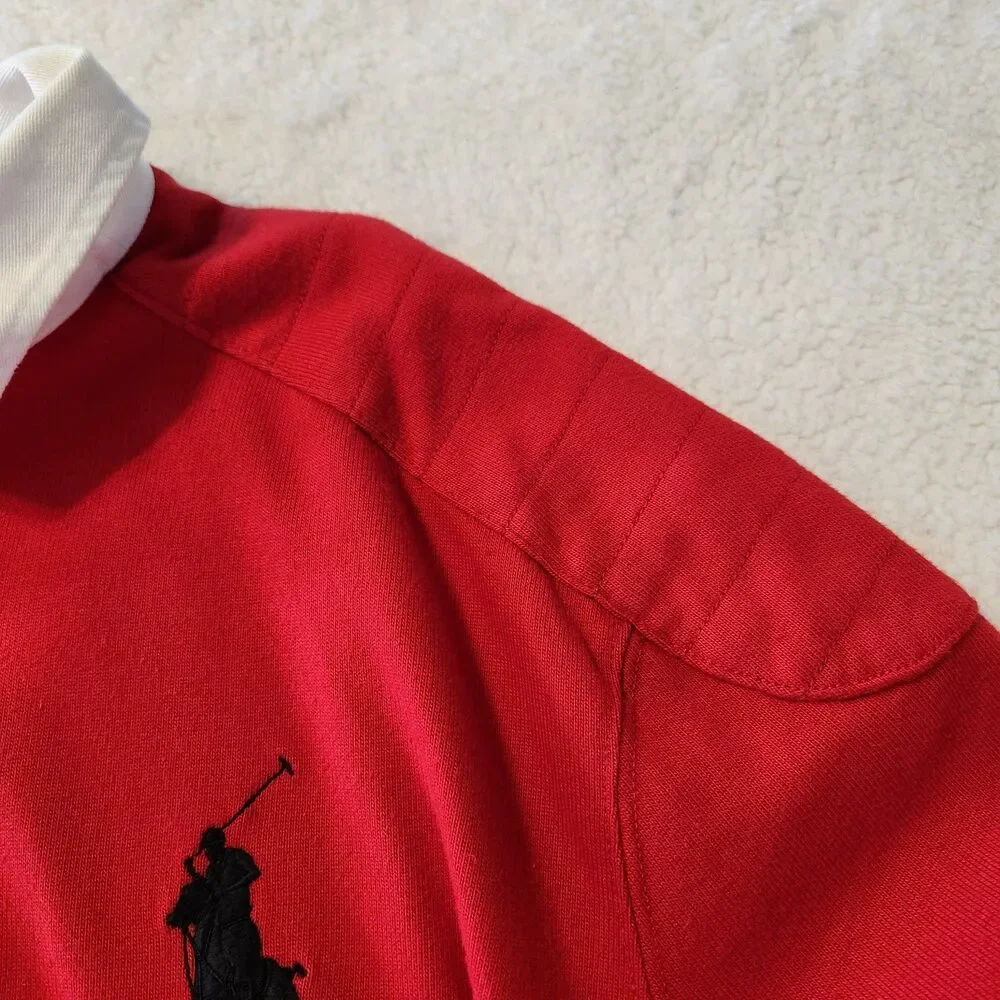 Vintage Polo Ralph Lauren Mens Red Rugby Long Sleeve Shirt Big Pony Size L